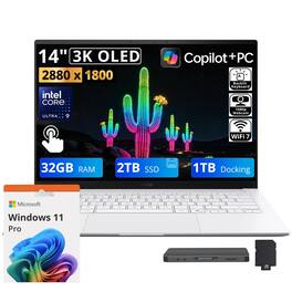 ASUS - Upgraded - Zenbook S14 14" 3K OLED Touch Laptop,Intel Core Ultra 9 386H,32GB RAM,2TB SSD+1TB Dock Set,Backlit,Win 11 Pro - White