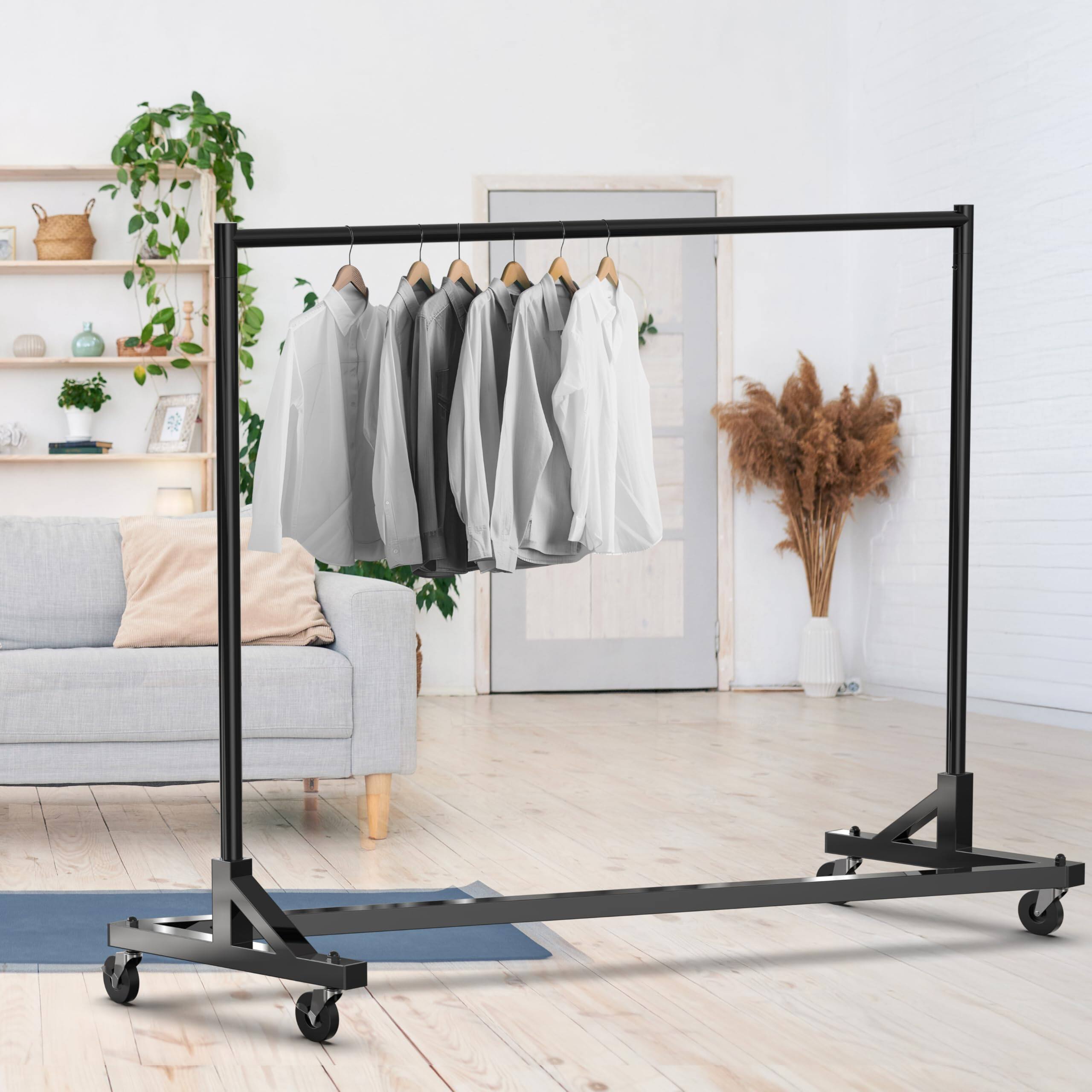 Alt View 2. Refined Abode Design - Industrial Grade Z-base Garment Rack Load With Extra Long Bar - Black.