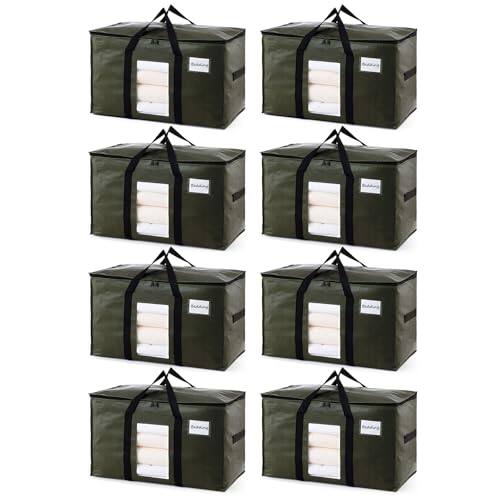 Front. Vulpecula Spade - 8 Pack Green Extra Large Storage Bags, Heavy Duty Totes with Visible Window, Wrap Around Handles, Perfect for Moving - ‎Green.