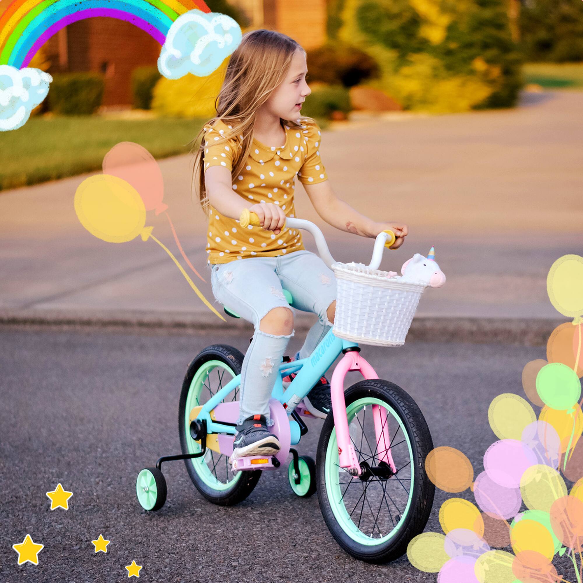Angle. JOYSTAR - JOYSTAR Macarons 14" Kids Bike with Training Wheels Basket, Coast Brake Child's Bike for 3-5 Years Old Boys Girls Blue - Blue.
