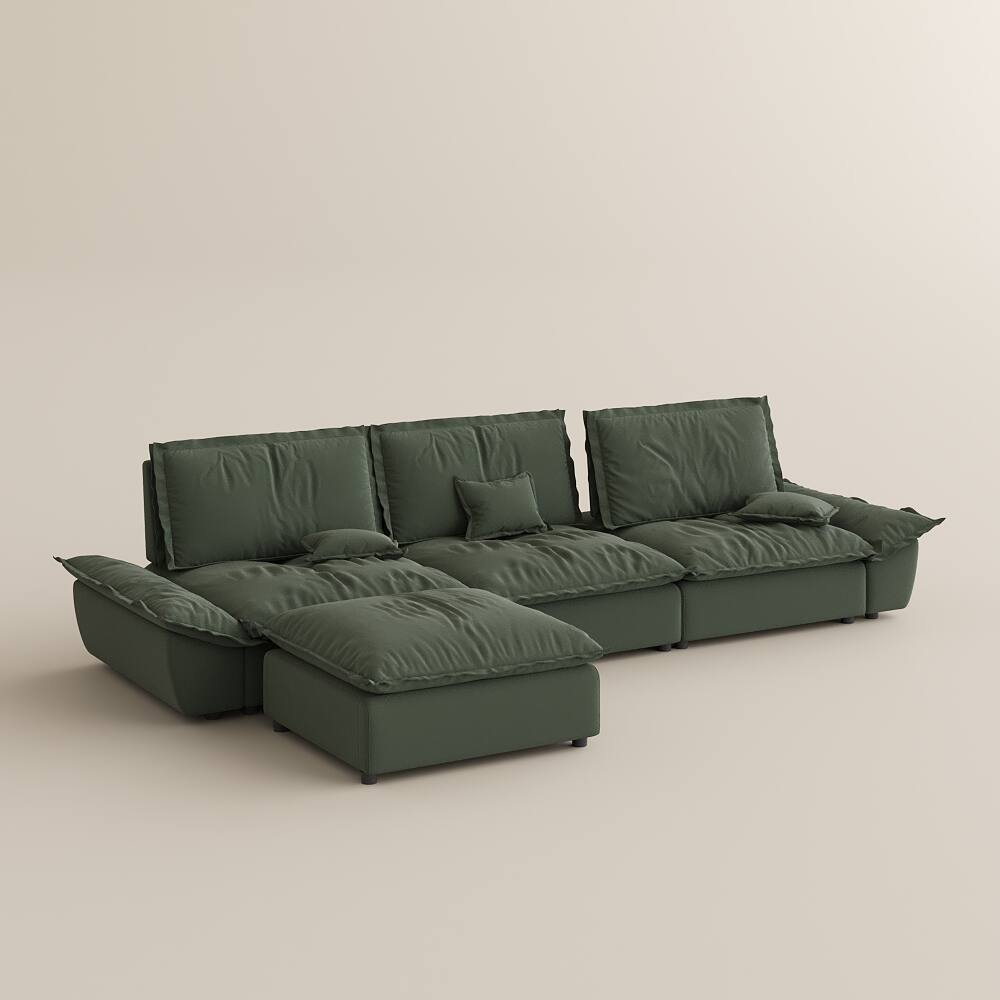 Alt View 8. POVISON - 141.73" Sailboat Deep Sofa Stain Resistant Cozy Couch with Ottoman - Green Suede Fabric.