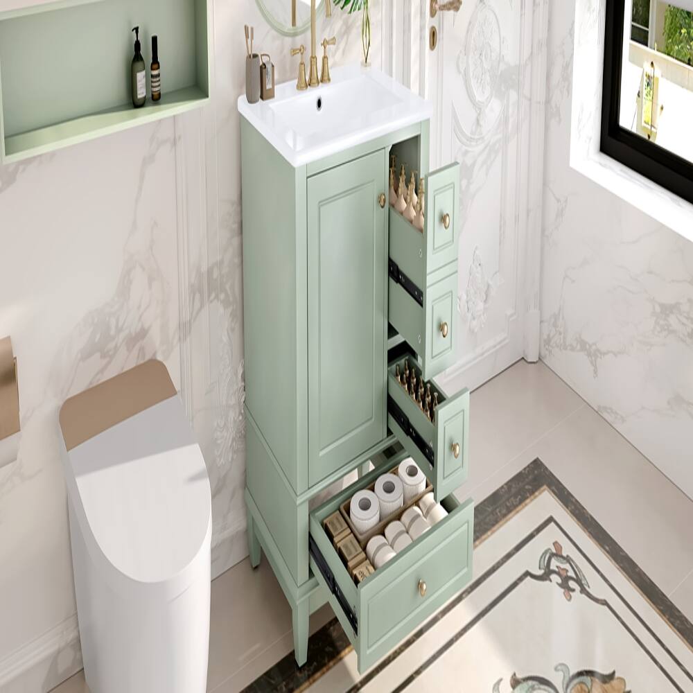 Back. Loheer - Loheer 24 Inch Bathroom Vanity with Sink Green Freestanding Vanity Cabinet Modern Sink Cabinet for Small Bathrooms - Green.
