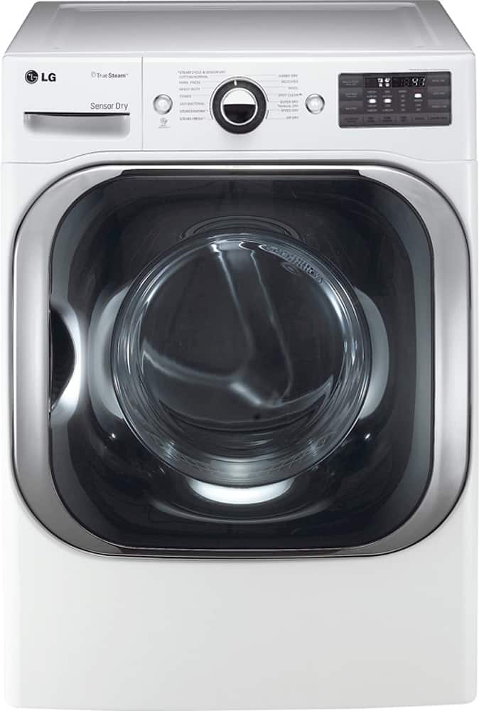 Front. LG - SteamDryer 9.0 Cu. Ft. 14-Cycle Steam Gas Dryer - White.