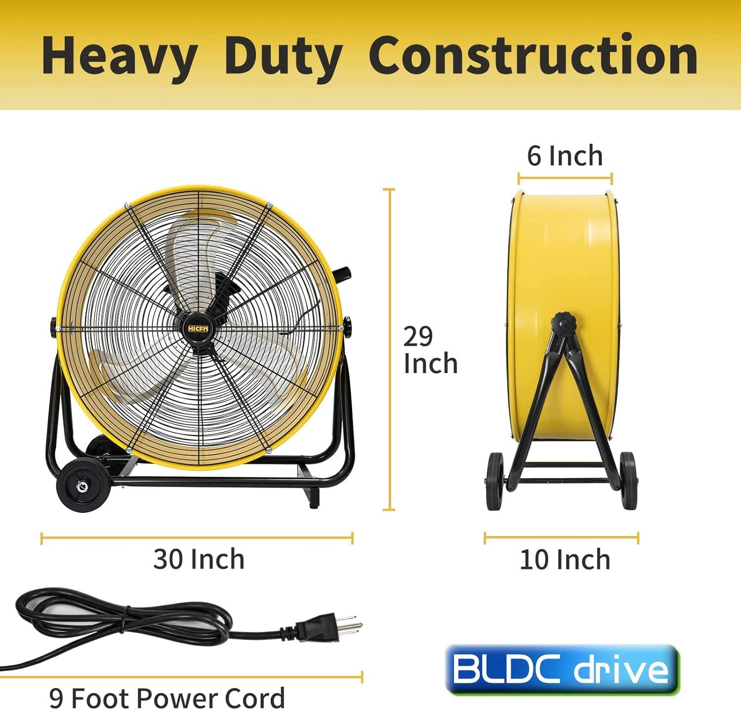 Heavy Duty Construction  
6 Inch  
29 Inch  
30 Inch  
10 Inch  
9 Foot Power Cord  
BLDC drive