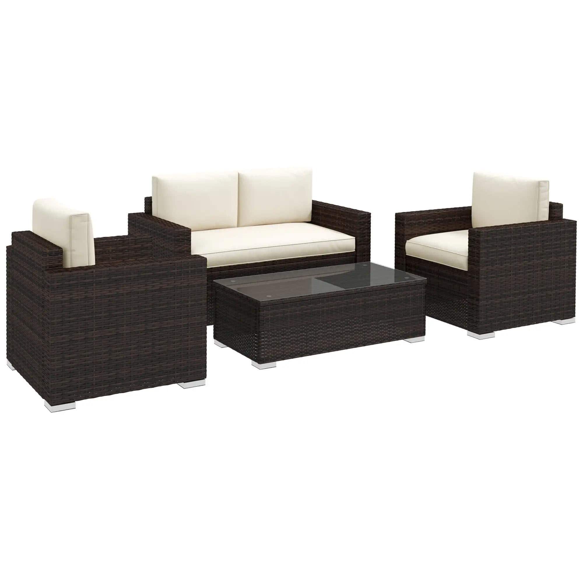 Resenkos - 4-Piece Deck Furniture Set, Outdoor Sectional Furniture, PE Rattan - Brown