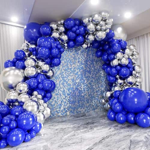 Vulpecula Spade - 140Pcs Balloon Garland Arch Kit - Royal Blue and Metallic Silver 18 12 10 5 Inch Different Size Balloons - Blue and Silver