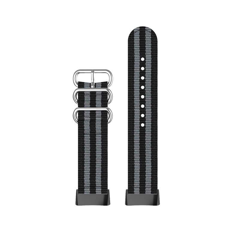 Left. StrapsCo - Military Strap Nylon Watch Band For Fitbit Charge 6 - Charcoal & Grey.
