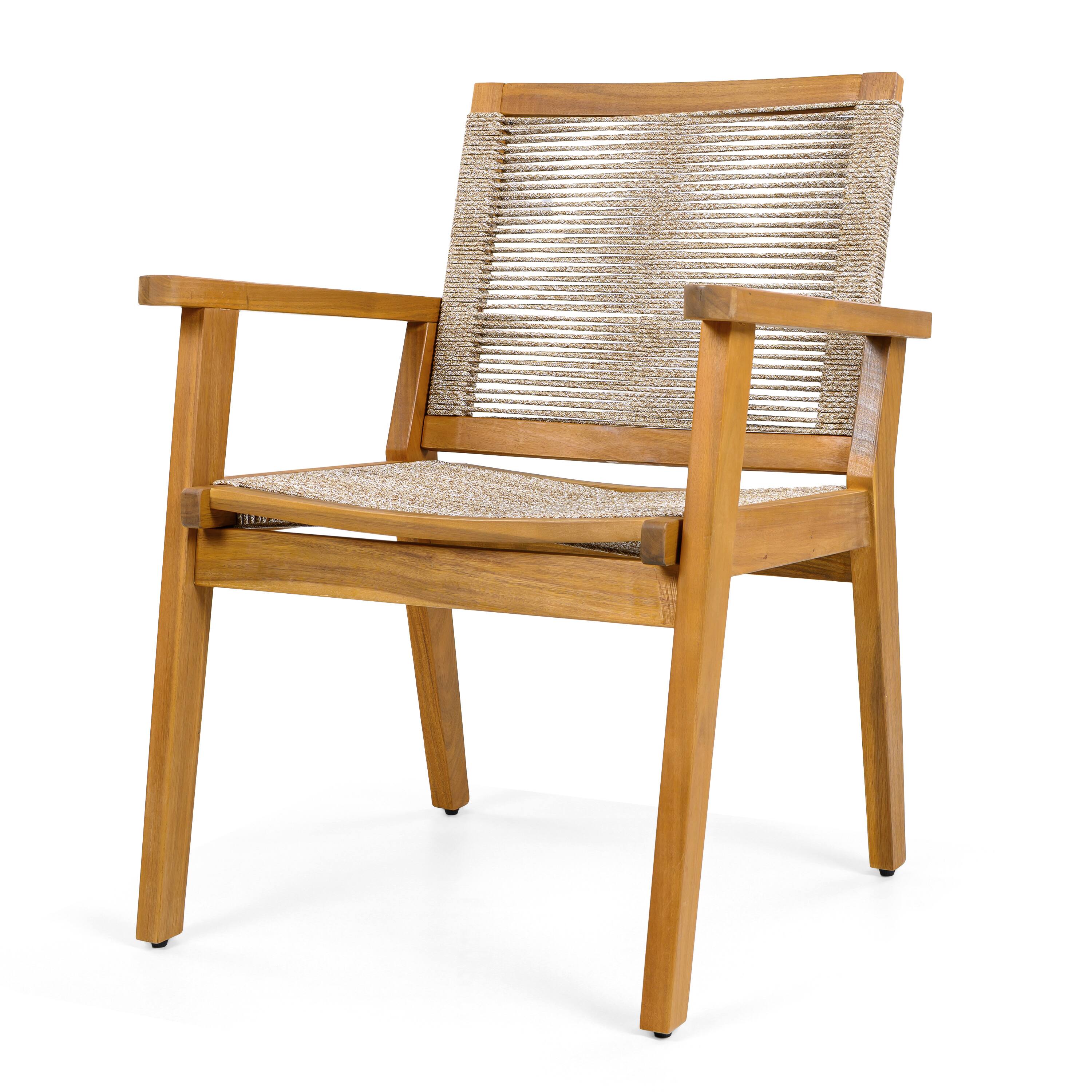 Alt View 4. Whisen - Outdoor Patio Dining Chair Set of 2, Woven Rope and Teak Acacia Wood, 400 lbs Capacity - Mix Brown.