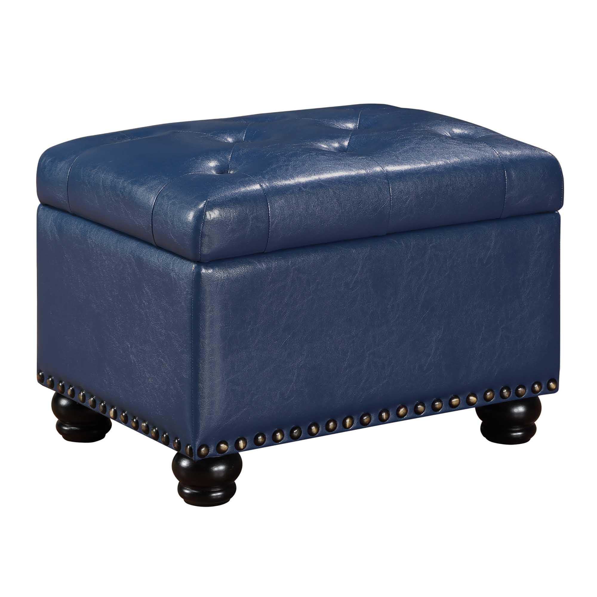 Fabibe - Designs4Comfort 5th Avenue Upholstered Storage Ottoman 24" - Contemporary Foot Stool and Seat with Hinged Lid for - Blue Faux Leather