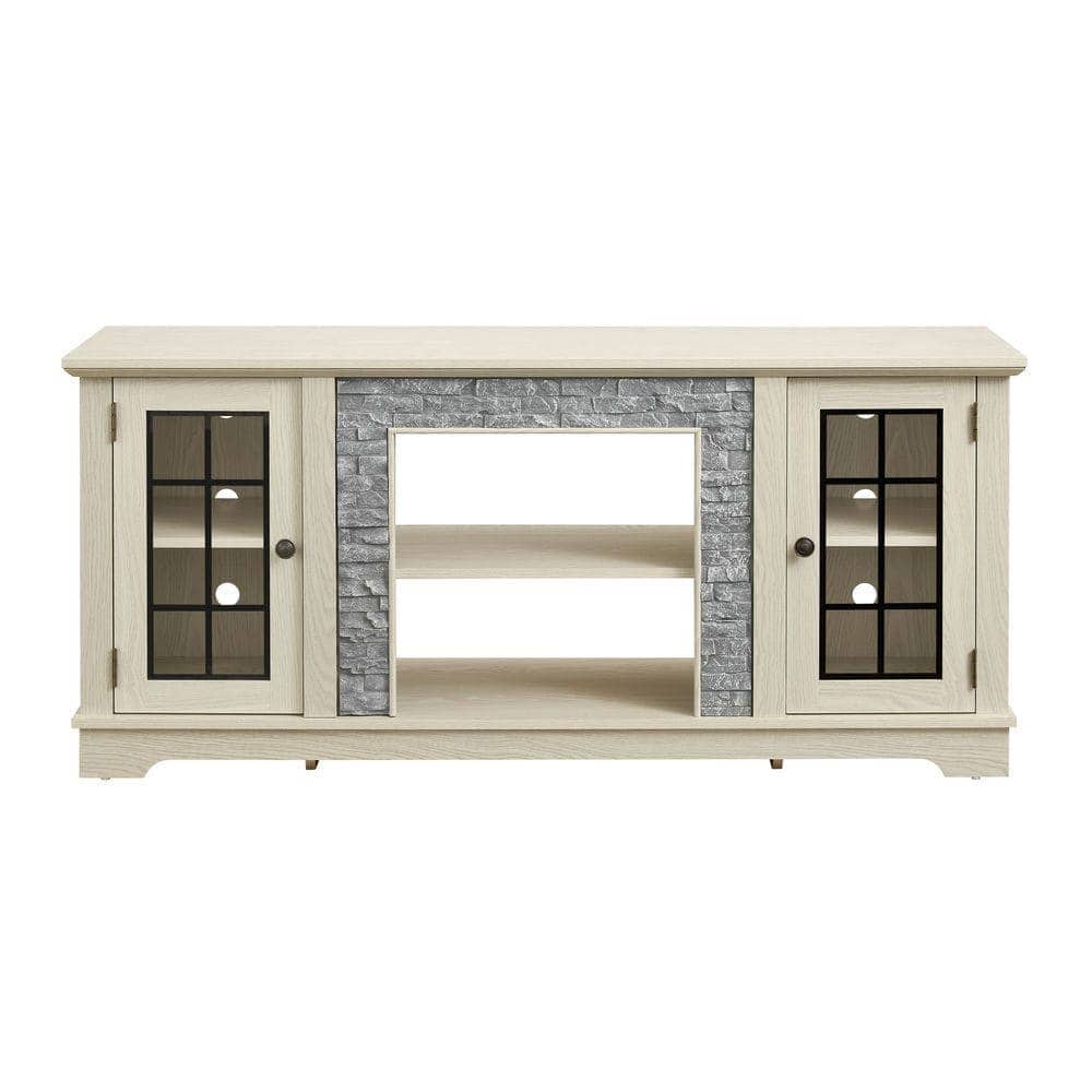 Kadyn - 58-Inch Faux Stone TV Stand with 2 Doors, Modern Media Console - White