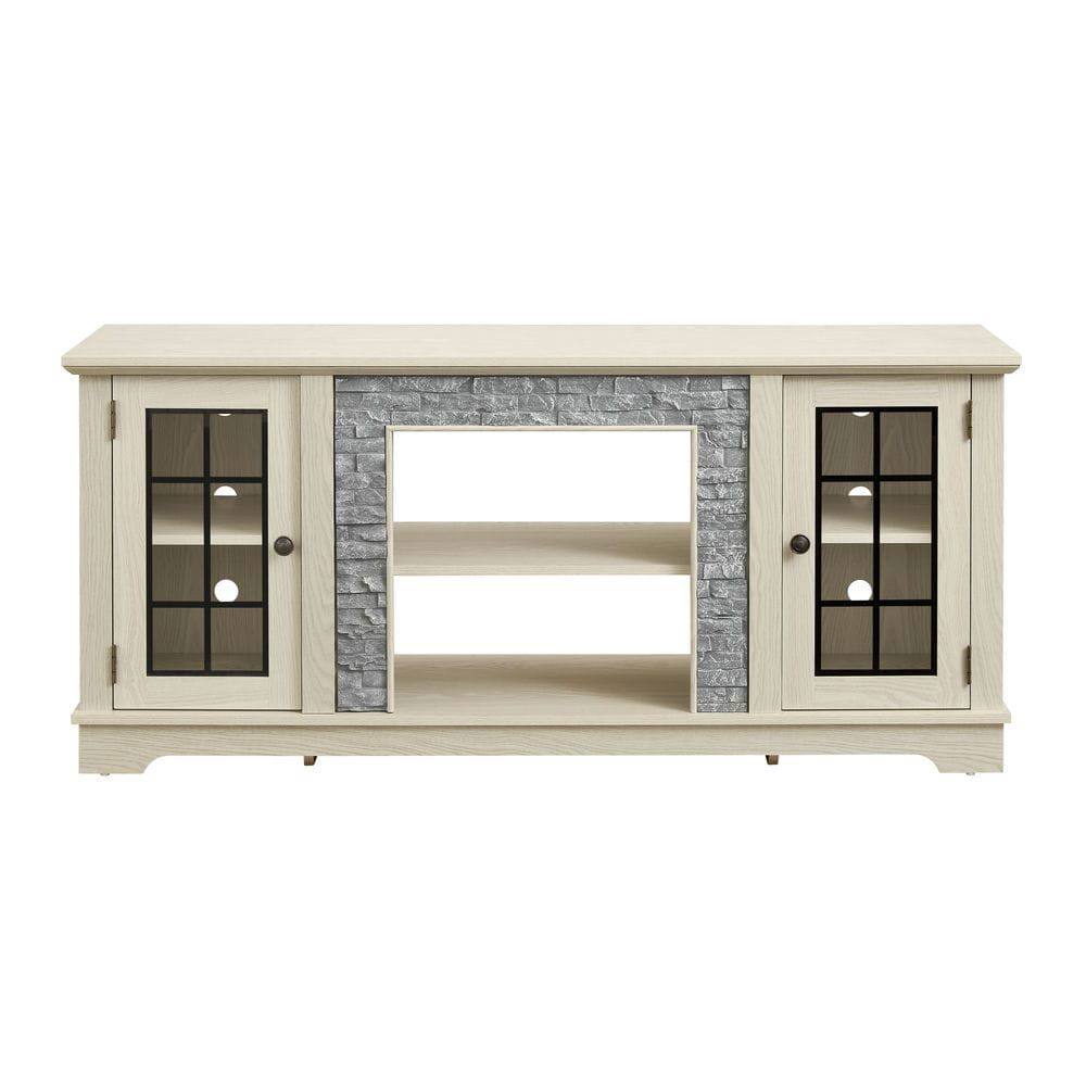 Kadyn - 58-Inch Faux Stone TV Stand with 2 Doors, Modern Media Console - White