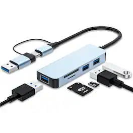 Core Tech - 5-in-1 USB-C and USB-A Aluminum Hub with SD and microSD Reader - Silver