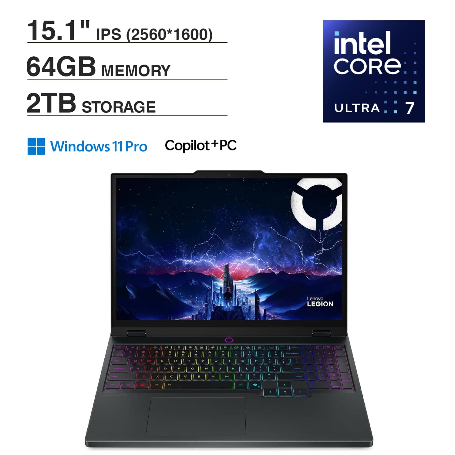 Lenovo - Legion 5i 83F00005US Laptop, Core Ultra 7 255HX, 64GB, 2TB SSD, 15.1" (2560x1600), RTX 5060, Win 11 Pro - Eclipse Black
