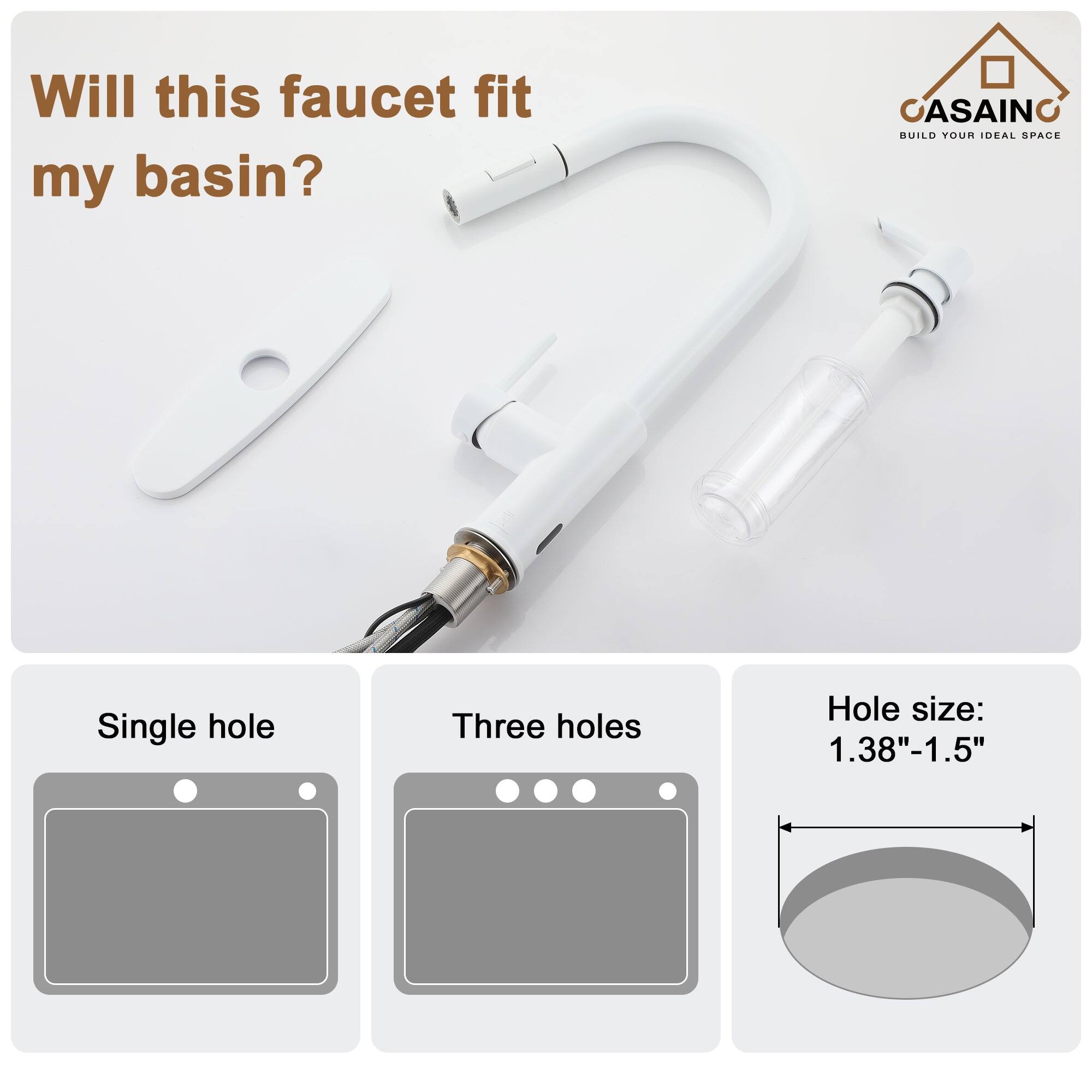 Will this faucet fit my basin?

Single hole

Three holes

Hole size: 1.38"-1.5"