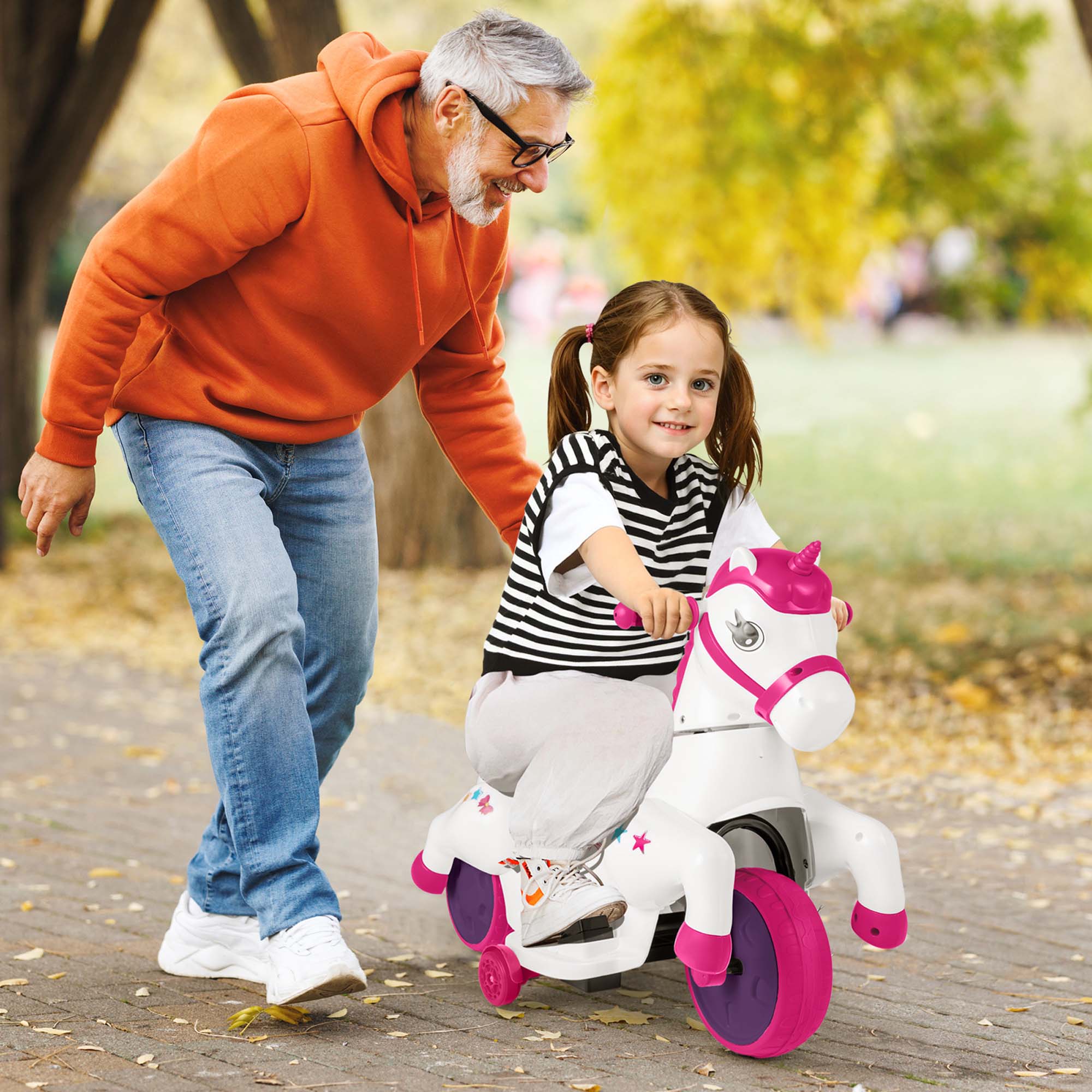 Alt View 1. Costway - Costway 12V Kids Ride on Unicorn Toy with Training Wheels Music One-button Start Horse Toy - Rose red.