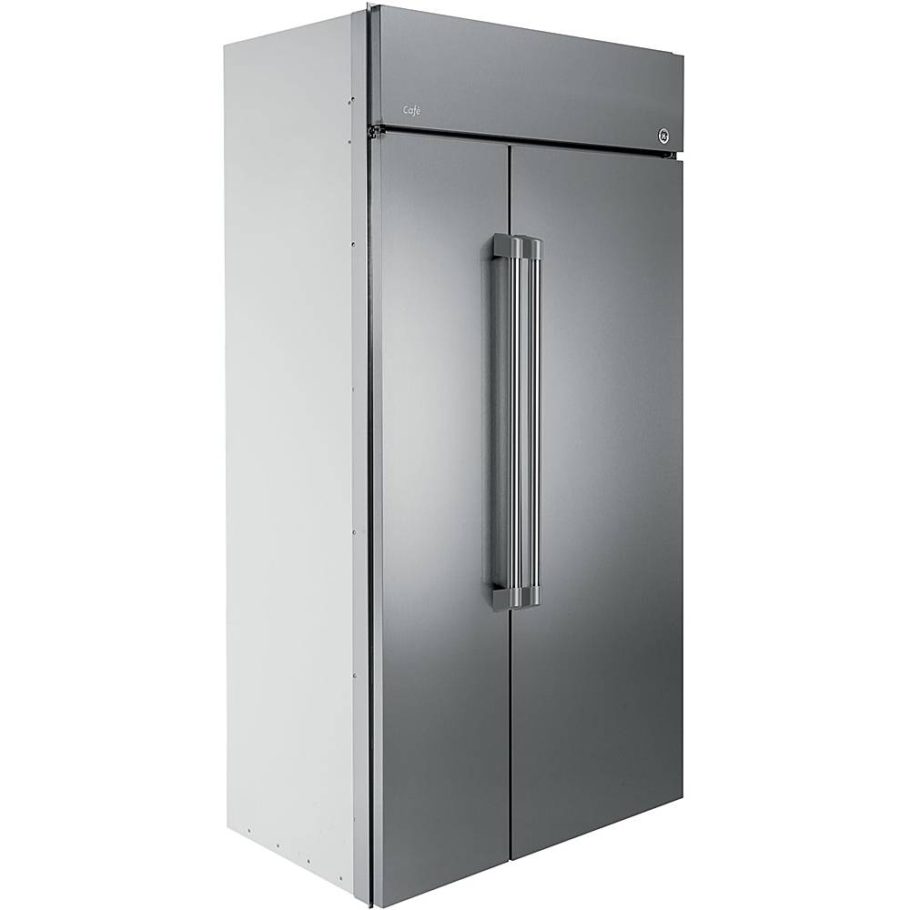 Left View: Café - 25.2 Cu. Ft. Side-by-Side Built-In Refrigerator - Stainless steel