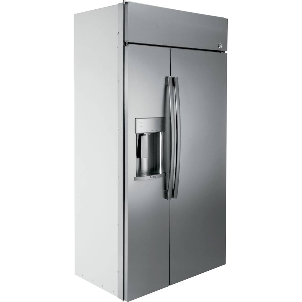 Angle View: GE - Profile Series 28.7 Cu. Ft. Side-by-Side Built-In Refrigerator - Stainless steel