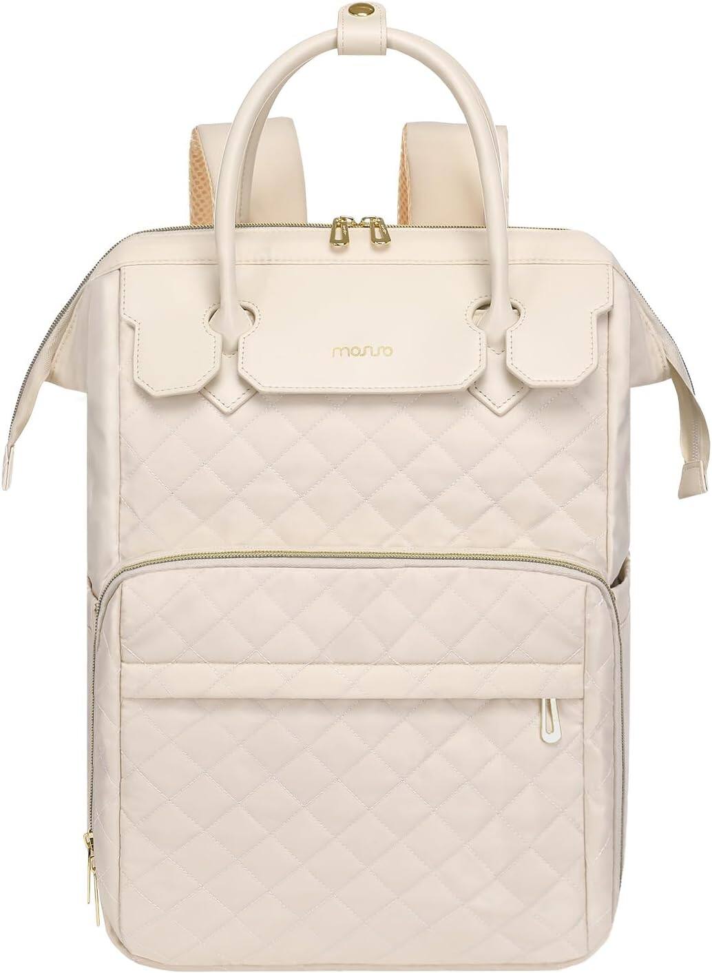 Alt View 5. Live At Space - MOSISO Laptop Backpack Women Rhombus Quilted Flight Approved Travel Handle, Carry Daypack College Work Business, - Black-15.6 inch.