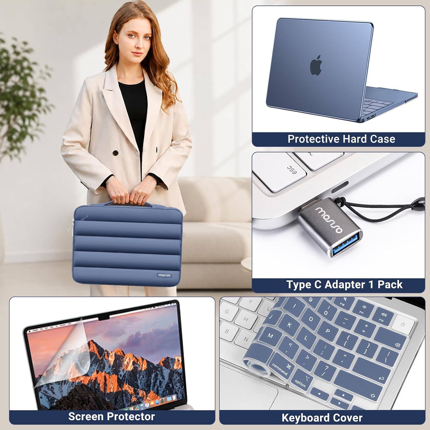 Protective Hard Case  
Type C Adapter 1 Pack  
Screen Protector  
Keyboard Cover