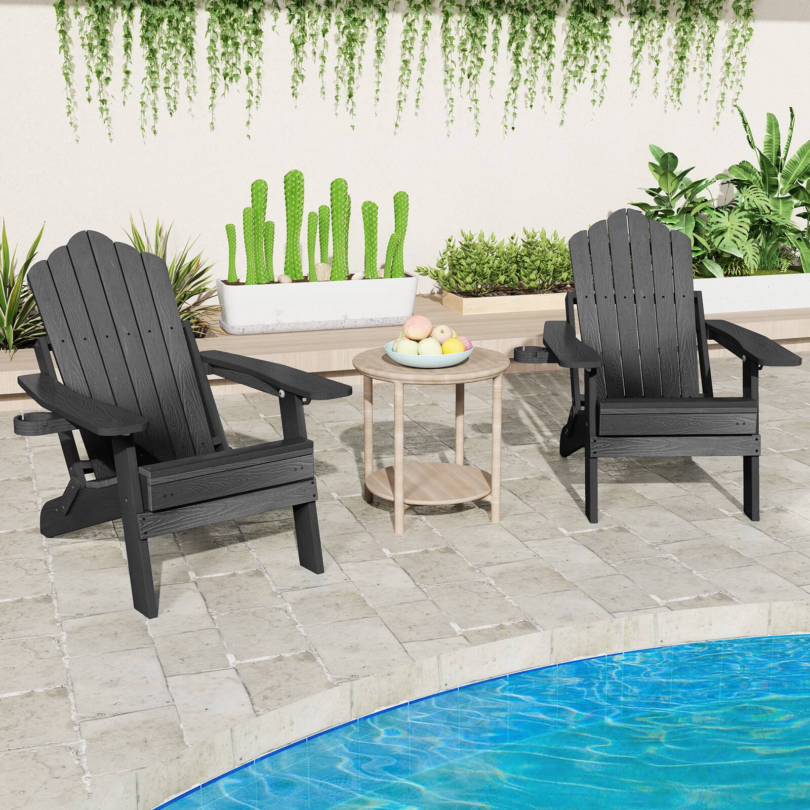 Alt View 1. Gymax - Gymax 2 PCS Folding Adirondack Chair HIPS Fire Pit Chair w/ Adjustable Backrest Black - Black.