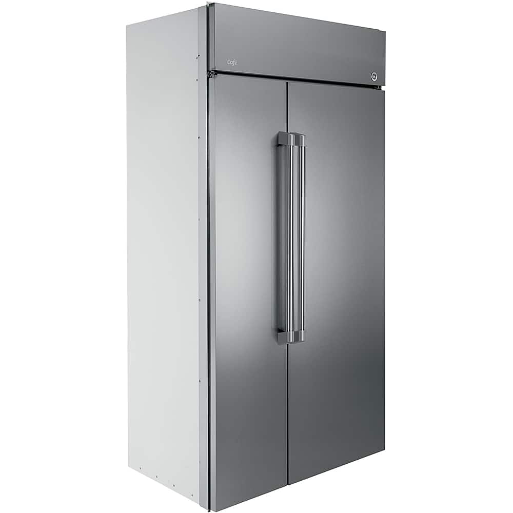 Left. Café - 29.6 Cu. Ft. Side-by-Side Built-In Refrigerator - Stainless steel.