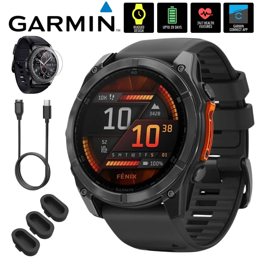 Garmin - Fenix 8 51mm Smartwatch, Slate Gray w/ Black Silicone Band + Accessories Bundle - Slate Gray - (2024)