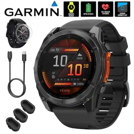 GARMIN™
RUGGED DESIGN
UPTO 29 DAYS
24/7 HEALTH FEATURES
GARMIN CONNECT APP
10K
3428
10
38
52
VO2
SMTWTFS
01
100%
FÉNIX
GARMIN