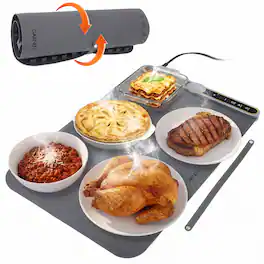 Garnen - Warming Mat for Food Extra Large 23"x15", Electric Silicone Food Warmer Mat Trays 9-Level Temp 8-Hour Timer Mat - Gray