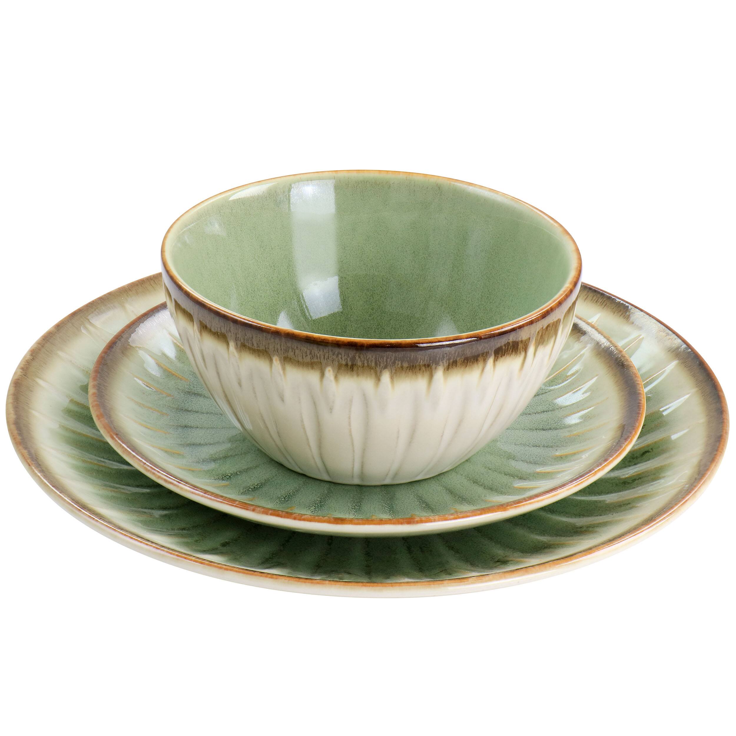 Alt View 2. Gibson - Gibson Elite Mayfair Bay 12 Piece Stoneware Dinnerware Set in Green - Green.