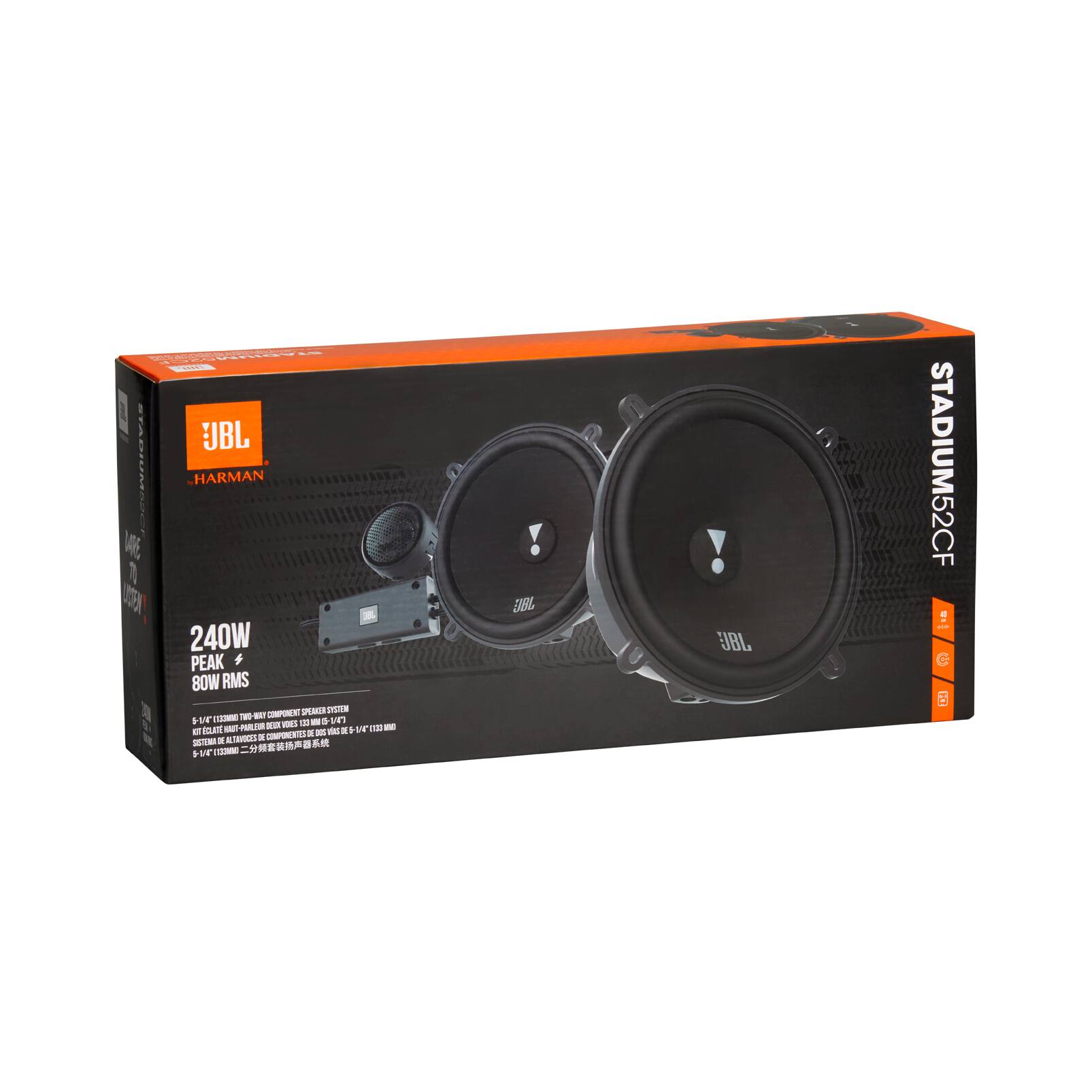 JBL HARMAN  
STADIUM52CF  
240W PEAK  
80W RMS  
COMPONENT SPEAKER SYSTEM  
5.25" COMPONENT SPEAKER W/ 6.5" SUBWOOFER  
SYSTEME DE HAUTE-FIDELITE AVEC 5.25" COMPONANT SPEAKER ET 6.5" SUBWOOFER  
SISTEMA DE ALTAVOZ DE ALTA FIDELIDAD CON 5.25" COMPONENTE Y 6.5" SUBWOOFER  
5.25" COMPONENTE SPEAKER W/ 6.5" SUBWOOFER SYSTEM