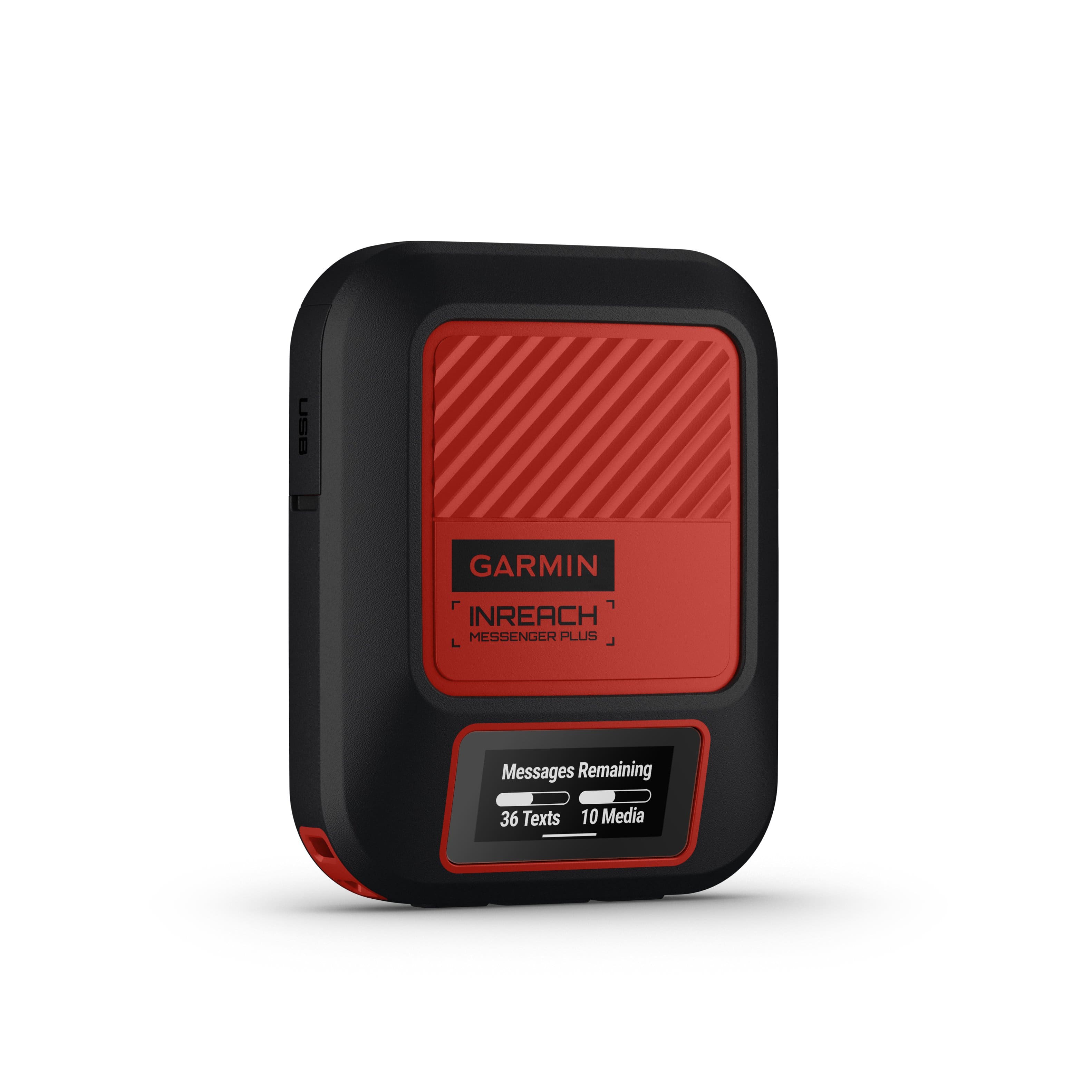 The image features a red and black Garmin inReach Messenger device. It is a communication device that allows users to send and receive messages, as well as share their location with others. The device has a red and black color scheme, and it is designed for outdoor activities and emergency situations. The inReach Messenger is a reliable and efficient way to stay connected when venturing into remote areas or during emergencies.