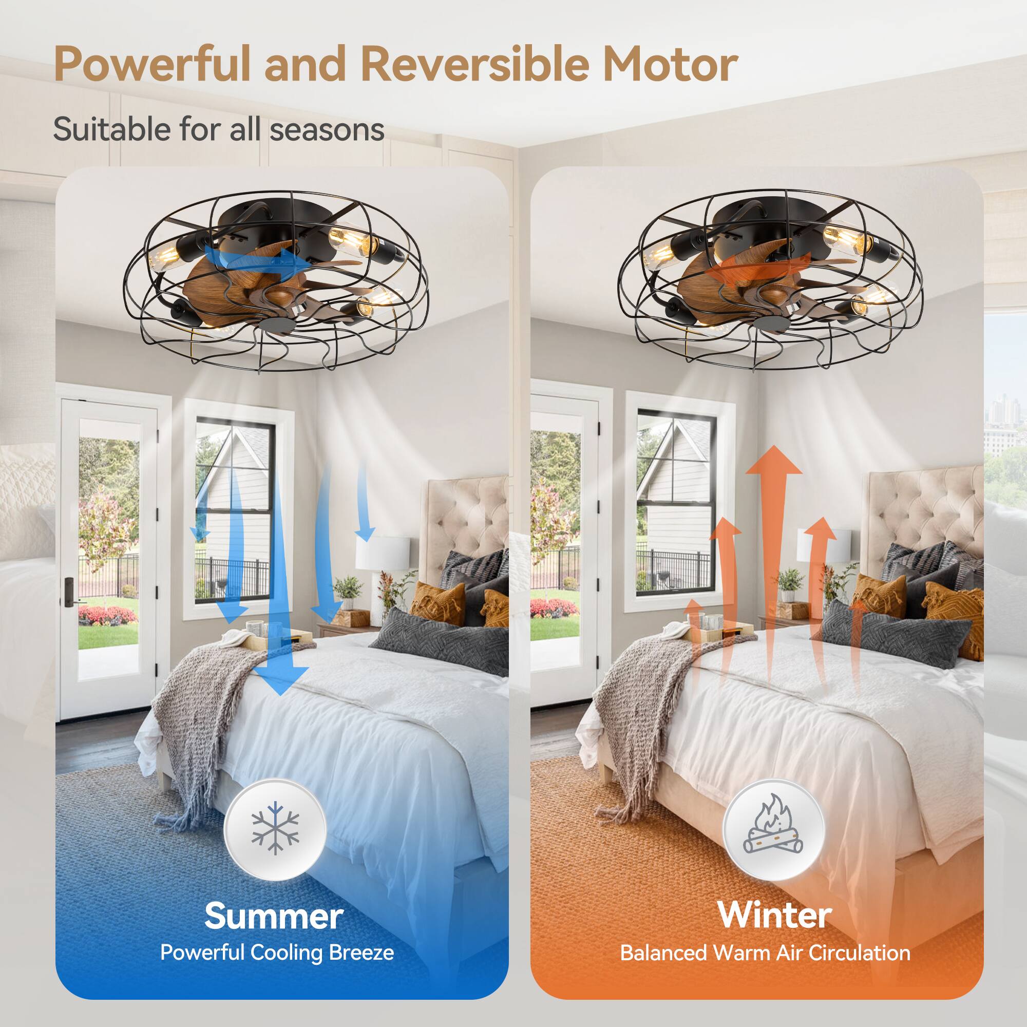 Powerful and Reversible Motor, Suitable for all seasons, Summer, Powerful Cooling Breeze, Winter, Balanced Warm Air Circulation