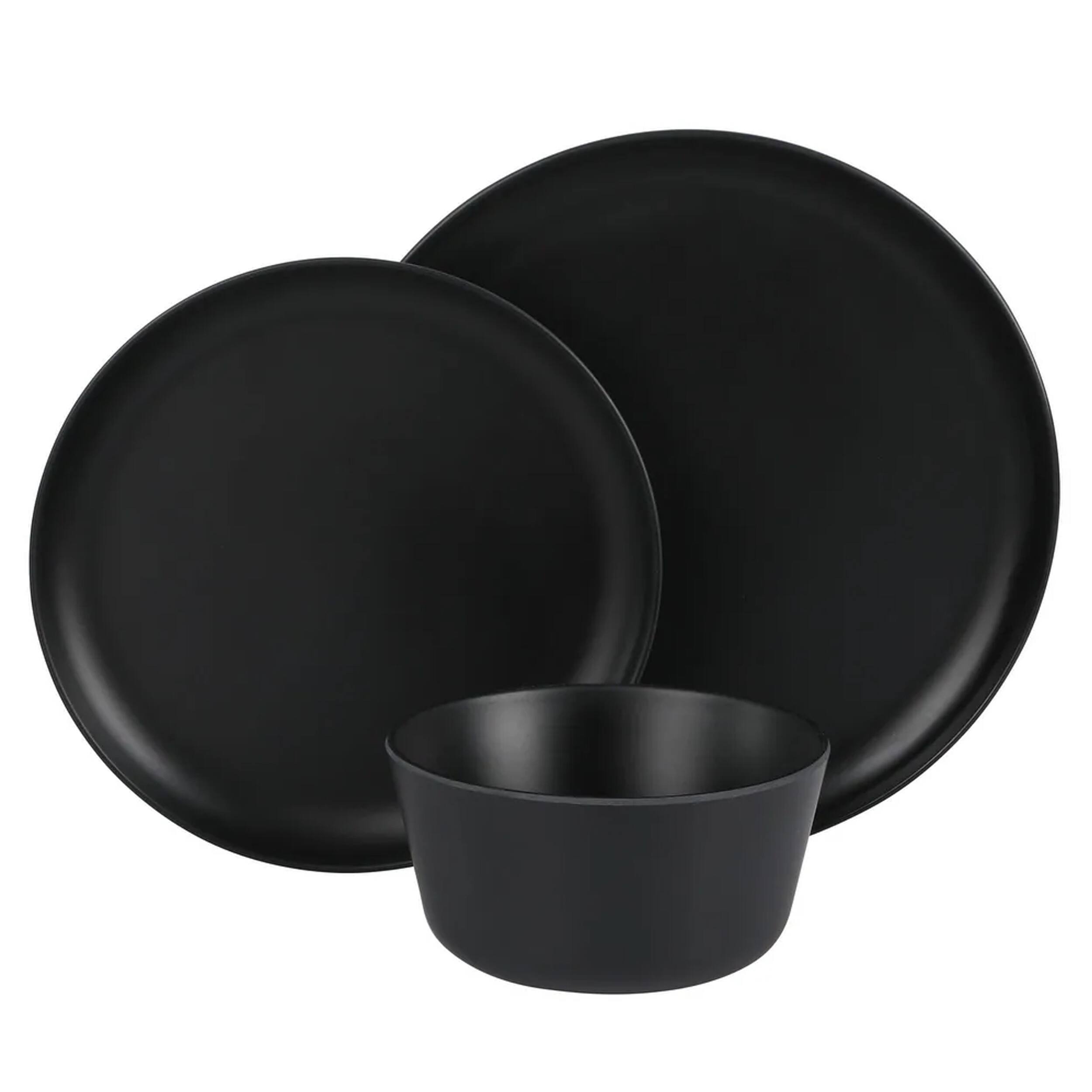 Alt View 1. Gibson - Gibson Home Fairhope 12 Piece Melamine Round Dinnerware Set in Matte Black - Black.