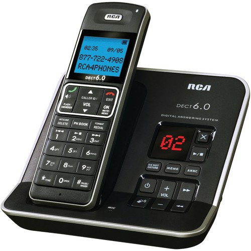  RCA - DECT 6.0 Digital Cordless Phone with Integrated Answering System - Black