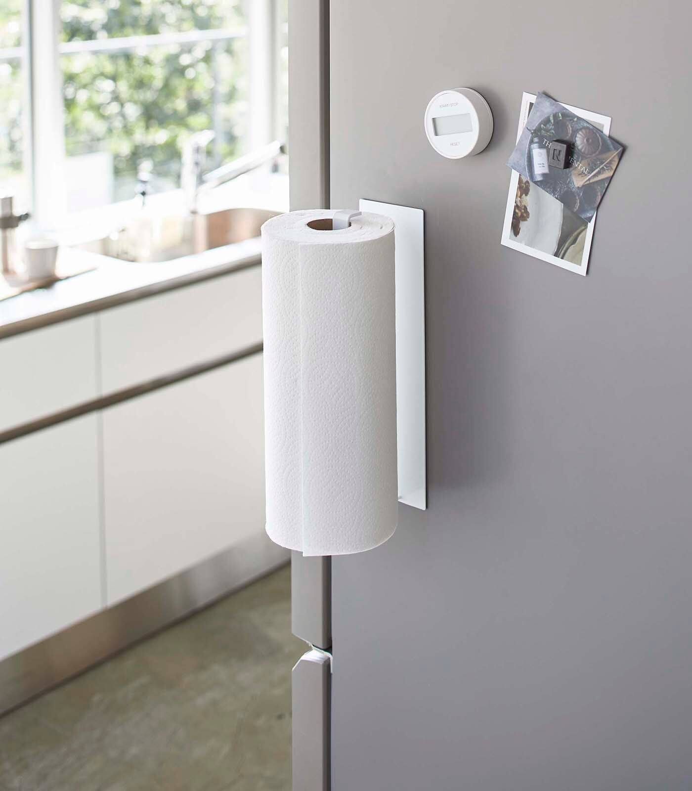 Left. Yamazaki Home - Magnetic Paper Towel Holder - Steel - White.