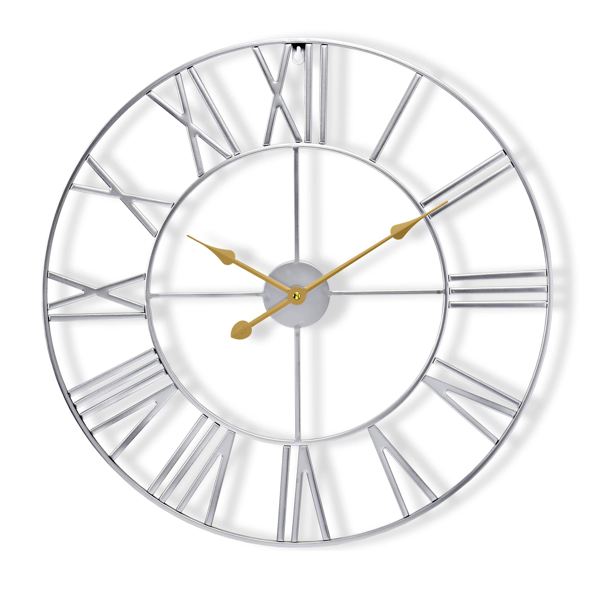 Sorbus - Large Wall Clock for Living Room Decor - Roman Numeral Wall Clock for Kitchen - 16 inch-Battery Operated Clock - Silver