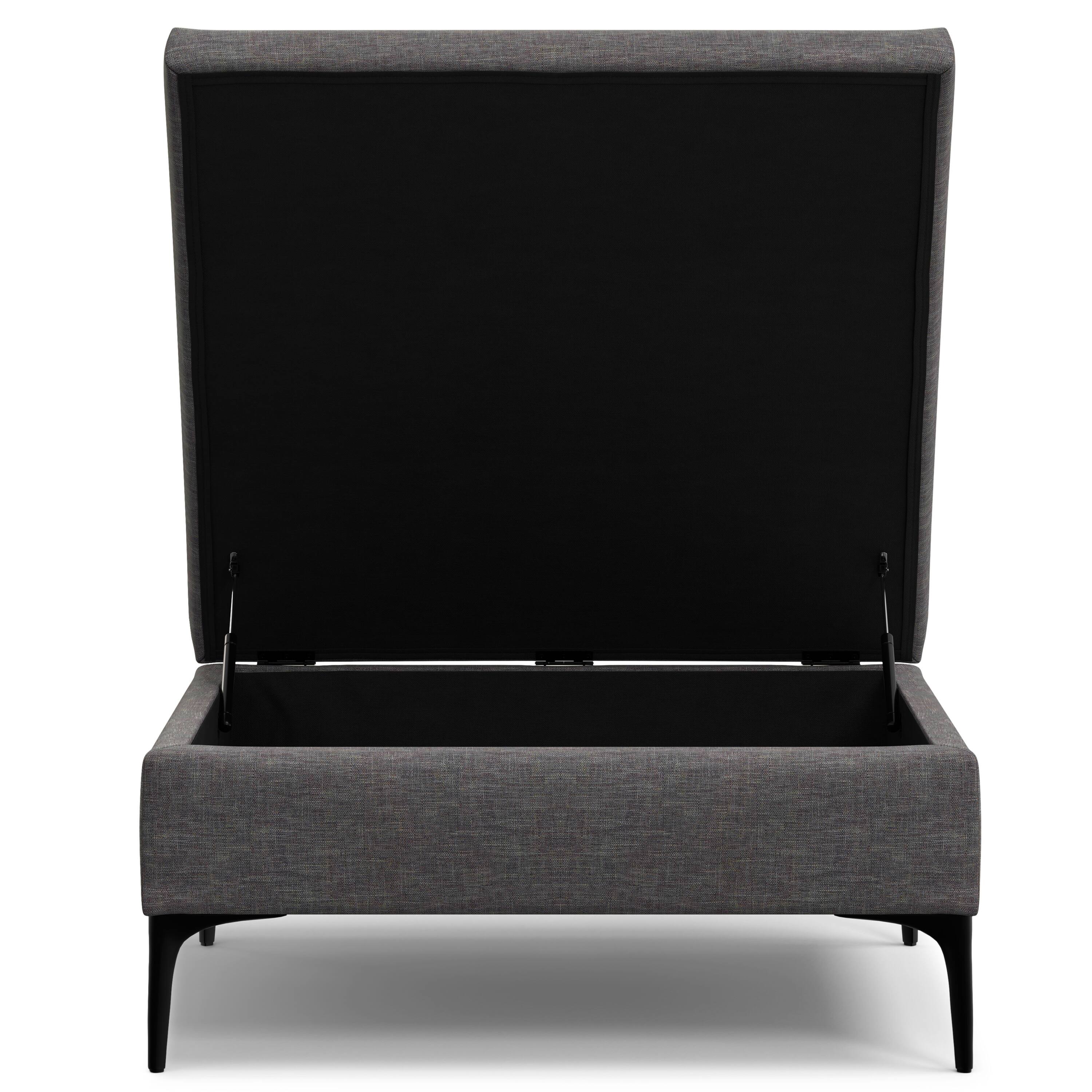 Alt View 2. Simpli Home - Rebecca 36 inch Mid Century Coffee Table Storage Ottoman with Lift Up Lid in Slate Grey Polyester Linen, Assembled - Slate Grey.