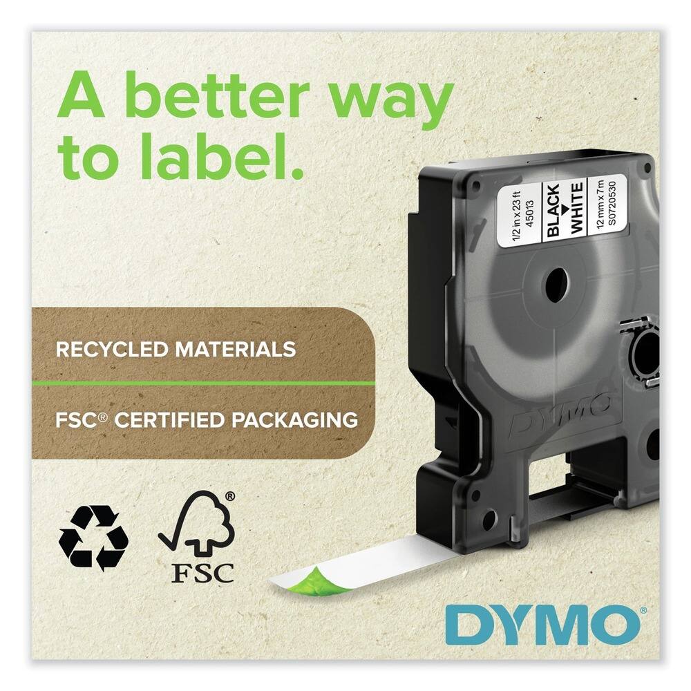A better way to label.

RECYCLED MATERIALS

FSC® CERTIFIED PACKAGING

1/2 in x 23 ft 45013 BLACK WHITE 12 12mm x 7m S0720530

DYMO
