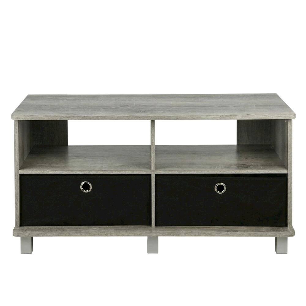 Angle. FurniFact - Gray/Black entertainment center with bin drawers and modern design - French Oak Grey/Black.
