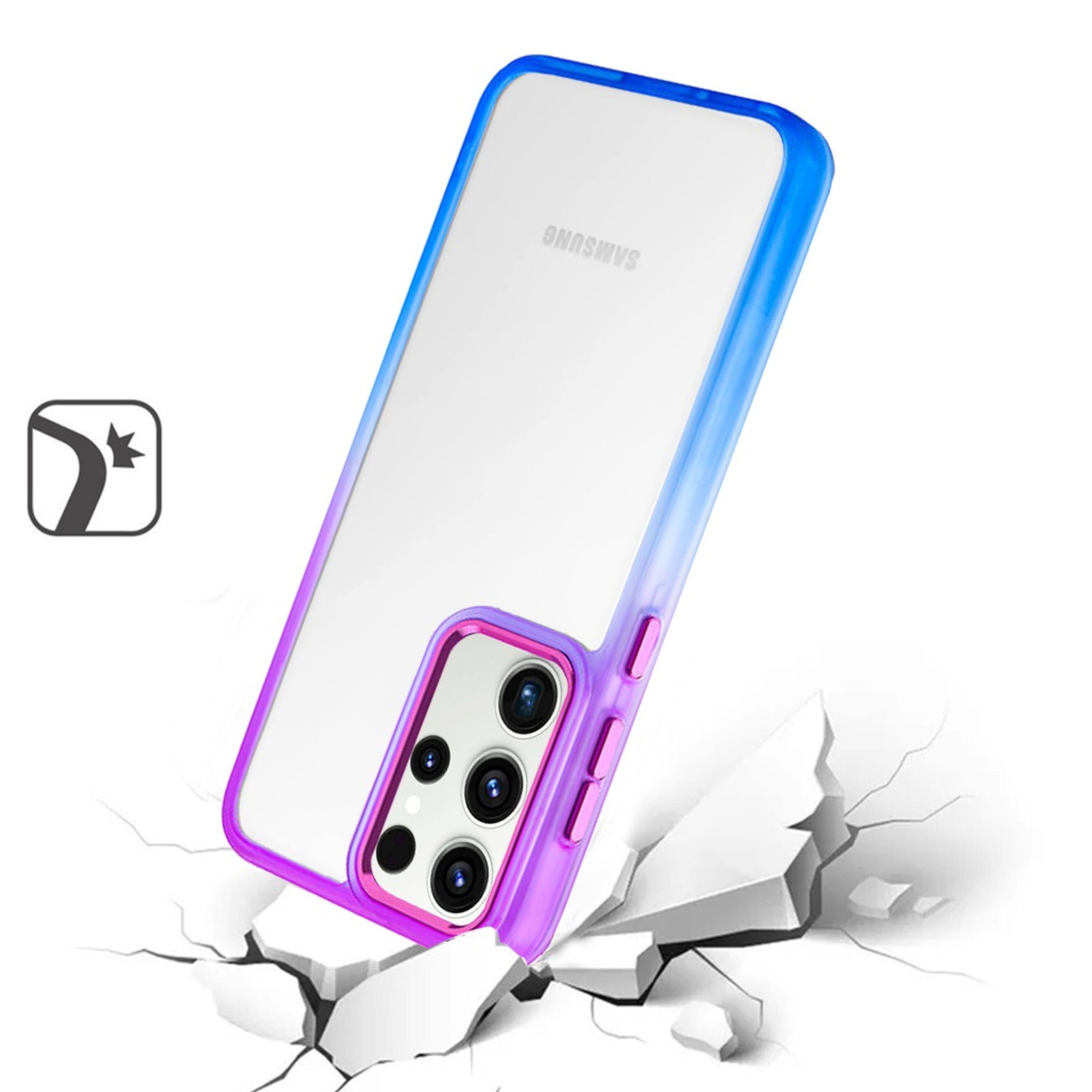 Left. Kitcheniva - Color Fading Two Tone Frame Hybrid Phone Case For Samsung Galaxy S24+ Purple/Blue - Purple/Blue.
