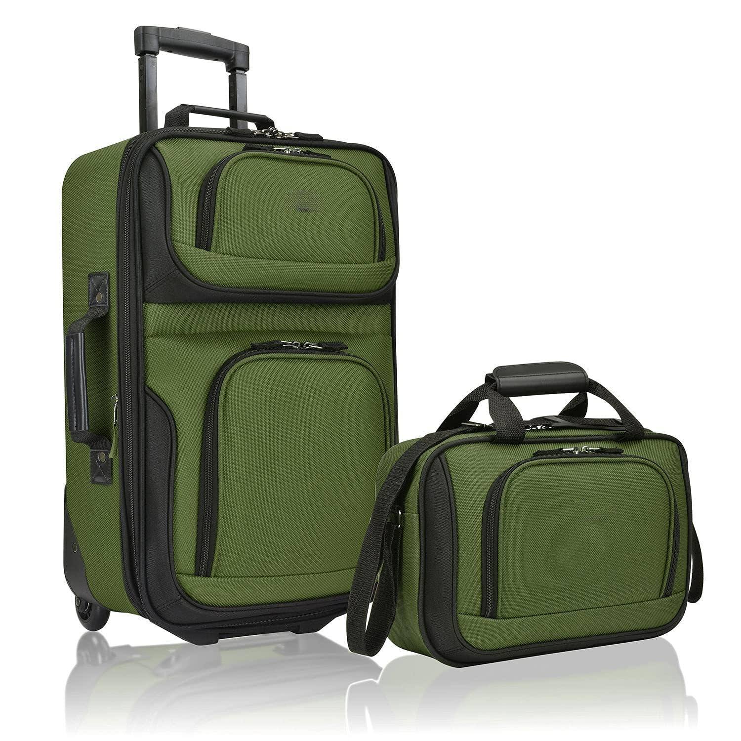 Front. Dapper Styles - Lightweight Rolling 20" Carry On Luggage Softside Suitcase Pink 2 Wheel Single - Green-2 Wheel Set.