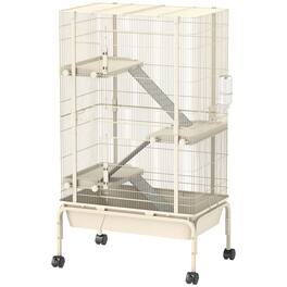 Pawhut - Small Animal Cage, 4 Levels Large Rolling Metal Ferret Cage w/ 5.9" Deep Tray, Ramps, Water Bottle