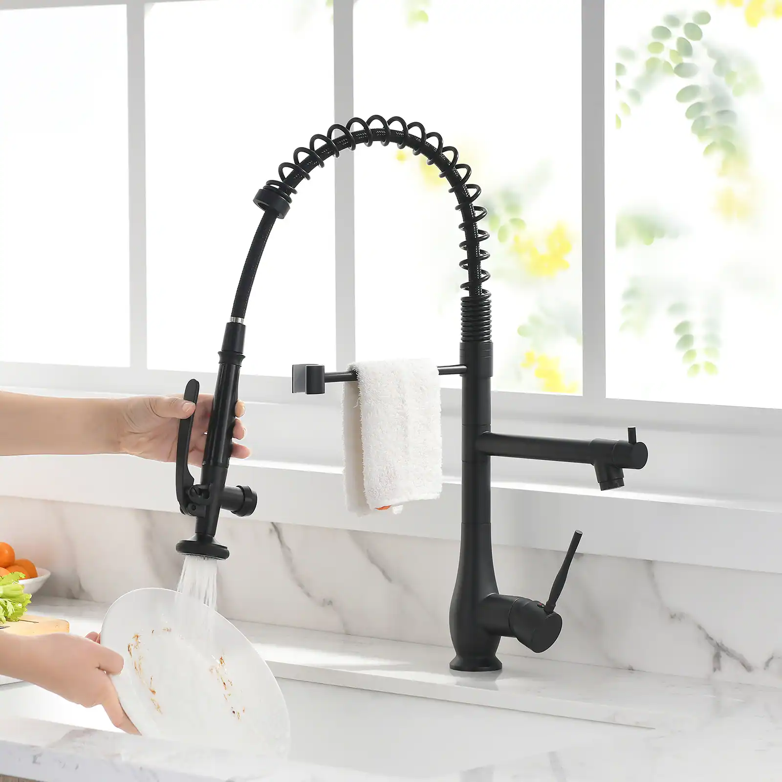 Commercial Kitchen Faucet Pull Down Sprayer Nickel Single Handle