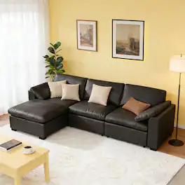 Dyonery - 120" Sectional Couches,Modern Modular Sectional Sofa,with Comfy Deep Seats,Fluffy L-Shape PU Leather Sofa Couch - Black