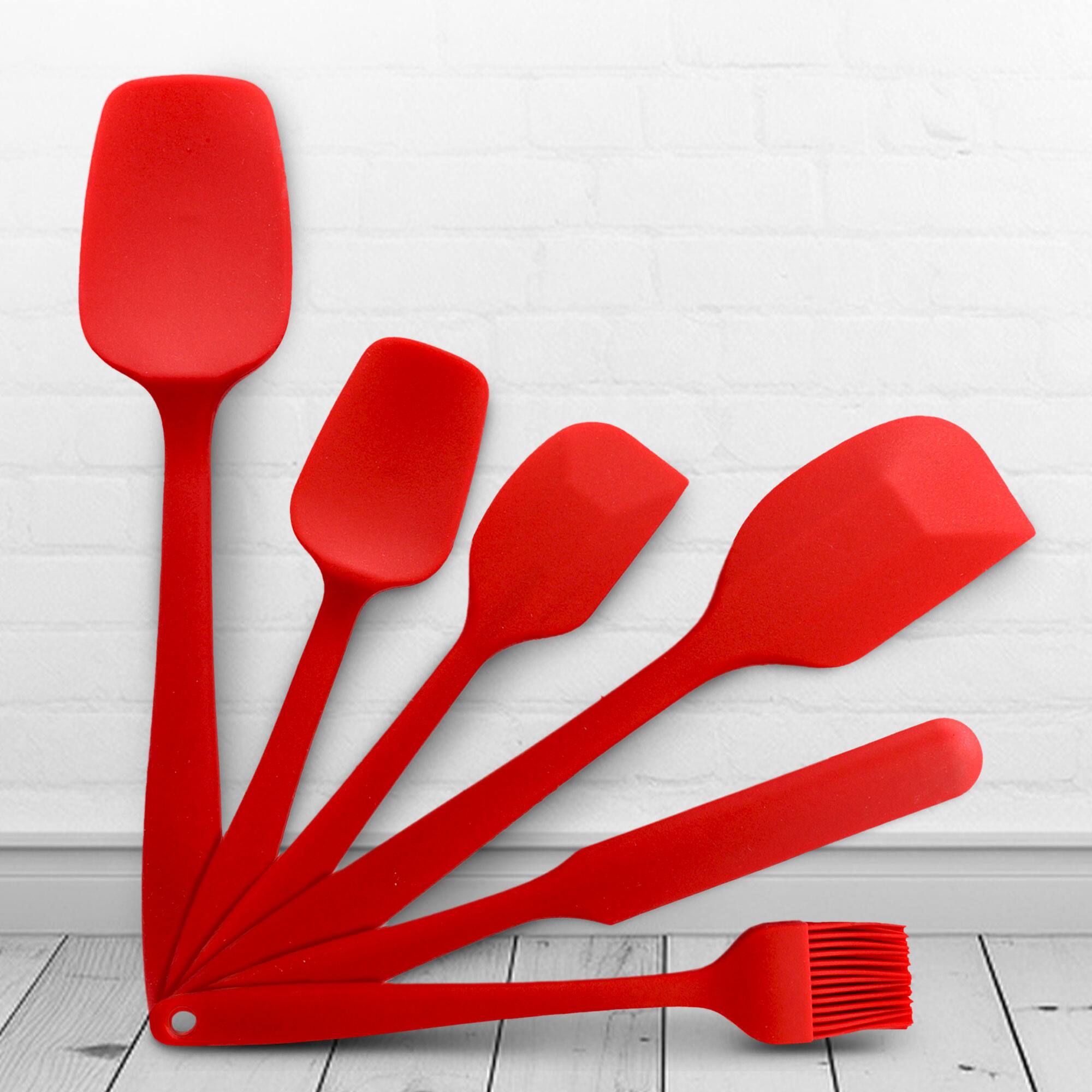 Alt View 2. Cheer Collection - 6-Piece Heat-Resistant Silicone Spatula Set for Nonstick Cookware with Stainless Steel Cores & Basting Brush - Red.