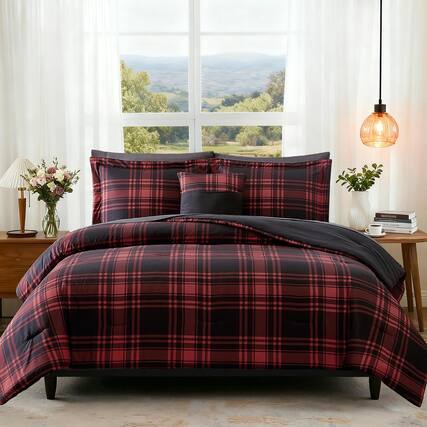 Front. Comfort Essence - Comforter Set Bedding Sets For 5 Pieces Dorm Farmhouse All Season Lightweight comfy With Fitted Sheet Flat - Red-Twin XL.