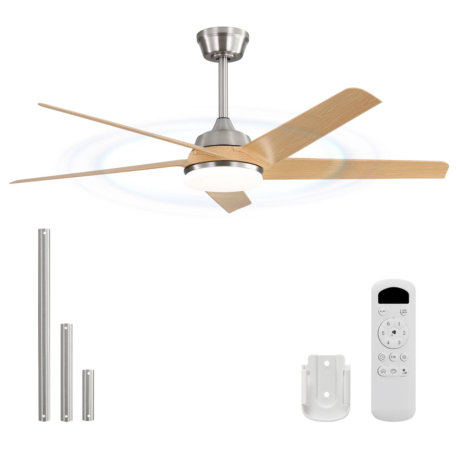 Alt View 5. Sofucor - 52 Inch Ceiling Fans w/ Light and Remote 5 Curved ABS Blades Large Airflow 6000CFM Quiet DC for Bedroom/Farmhouse/Indoor - Nickle.