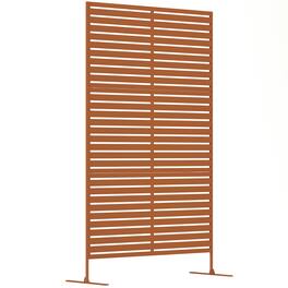 Outsunny - Metal Outdoor Privacy Screen, 78" H x 48" W Decorative Privacy Fence Screen, Freestanding Outdoor Divider with Stand - Brown/Striped