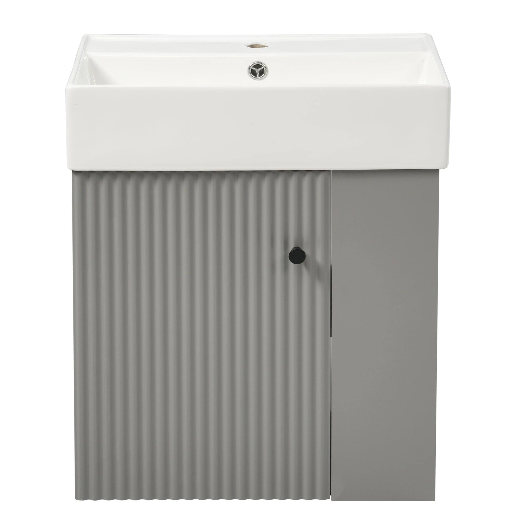 Alt View 10. Boyel Living - 21.6 Inch Gray Bathroom Vanity with Ceramic Sink Right Side Storage Soft Close Door MDF Cabinet Wall Mounted - Gray.