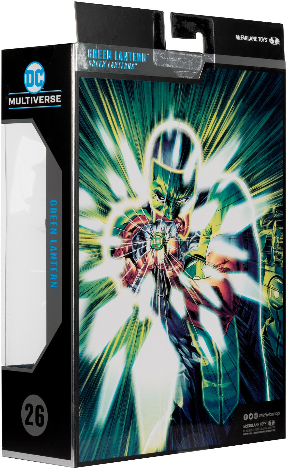 The text on the image reads "DC MULTIVERSE GREEN LANTERN GREEN LANTERNS McFARLANE TOYS GREEN LANTERN 26 f #McFarianeToys McFARLANE TOYS nothing_to_tcs DA TMPE & BO 12E."